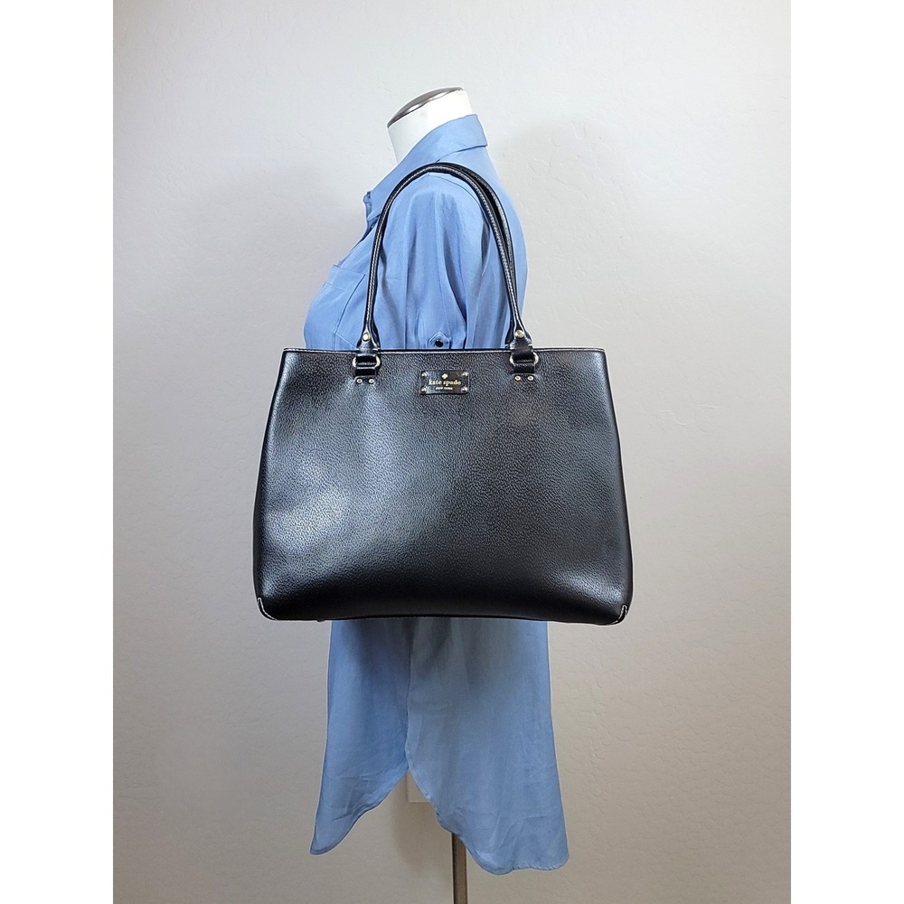 Kate Spade Large Black Leather Satchel Laptop Tote Bag Wellesley Fallon